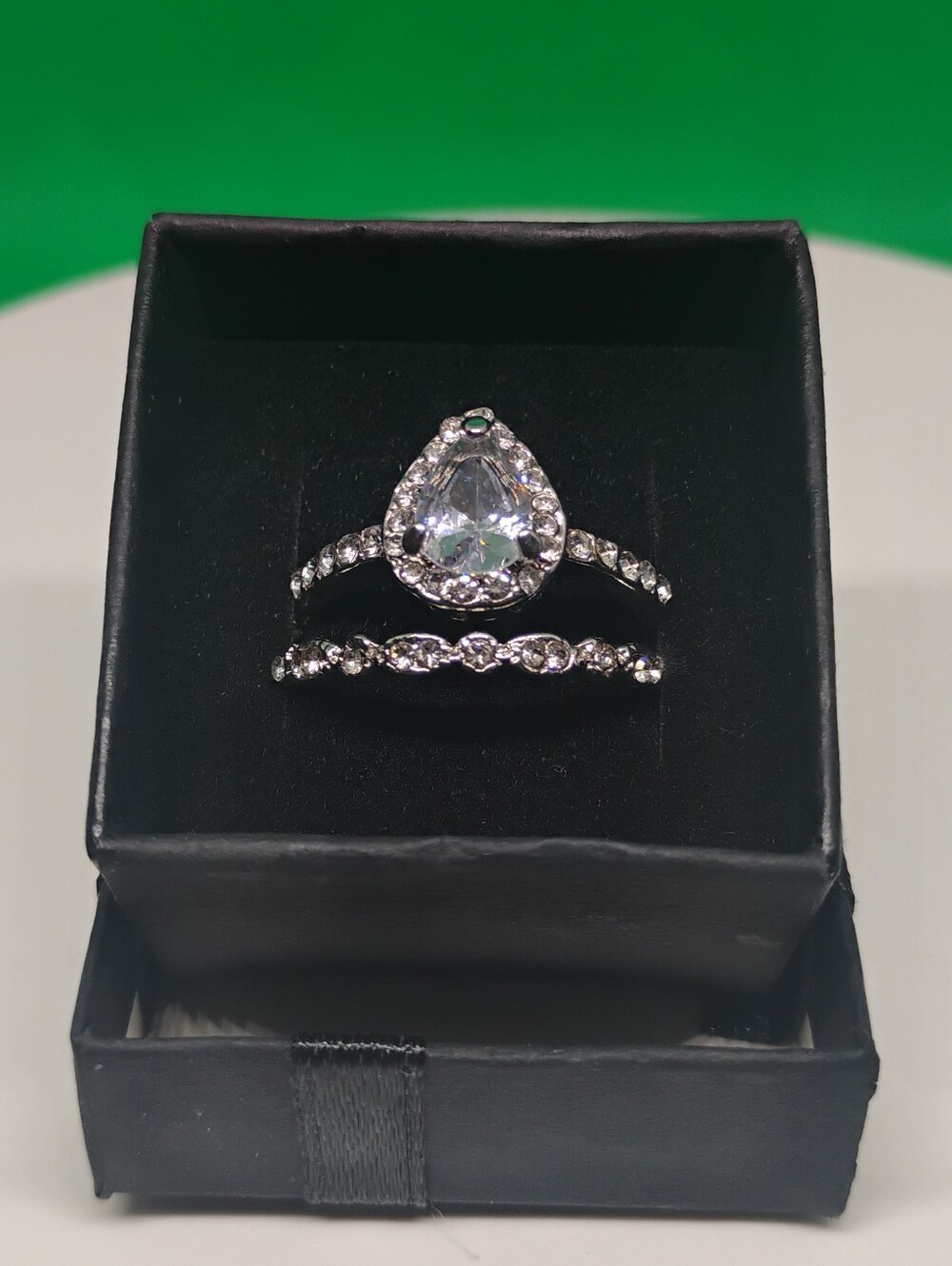 Crystal Teardrop Ring Set in Silver Stainless Steel